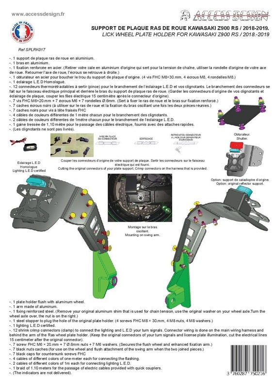 Kawasaki Z 900 Rs Se [ACCESS DESIGN] - nummerpladeholder i hjulhøjde sort Kawasaki Z900RS