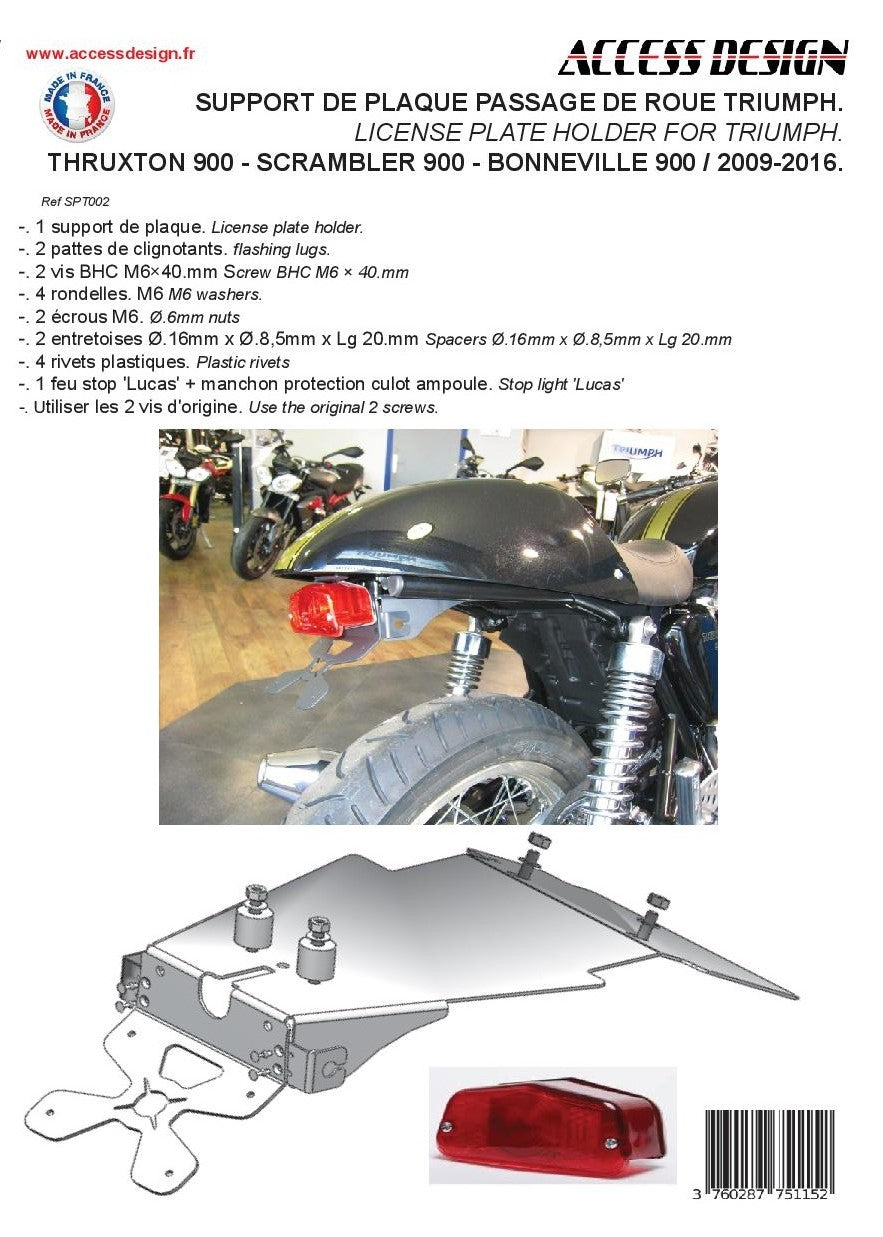 Triumph Bonneville 900 T 100 ABS [2017-2021] - nummerpladeholder hjulkasse sort Triumph Bonneville 900