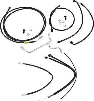 Harley Davidson Flhx [BURLY BRAND] - Komplet sort vinyl styr kabel/line sæt til Ape Hanger