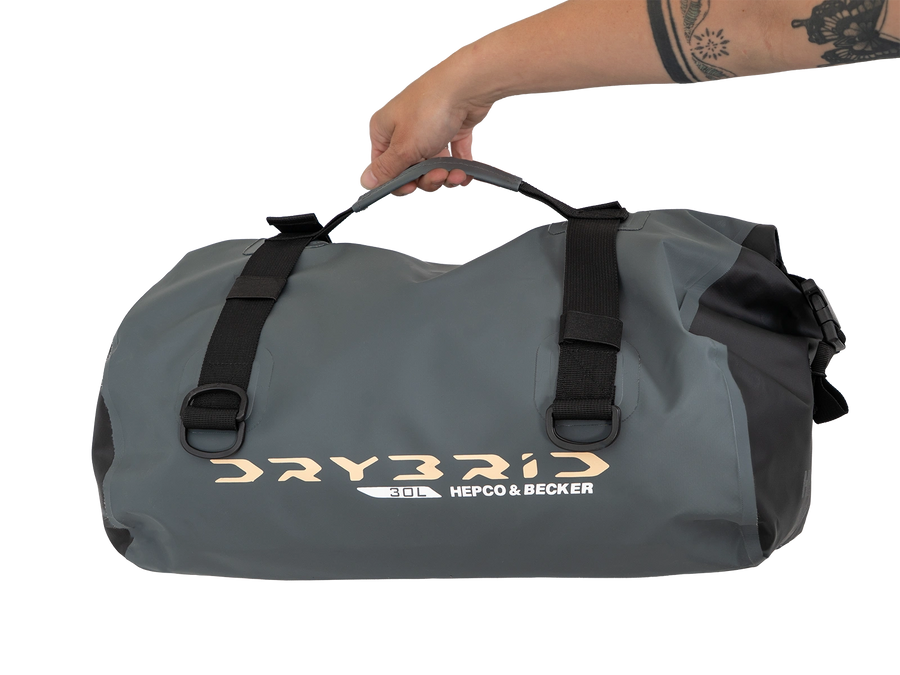Motorradtasche [Hepco & Becker] - Drybrid Bag 30L Motorrad Gepäckrolle wasserdicht – Gurtbefestigung