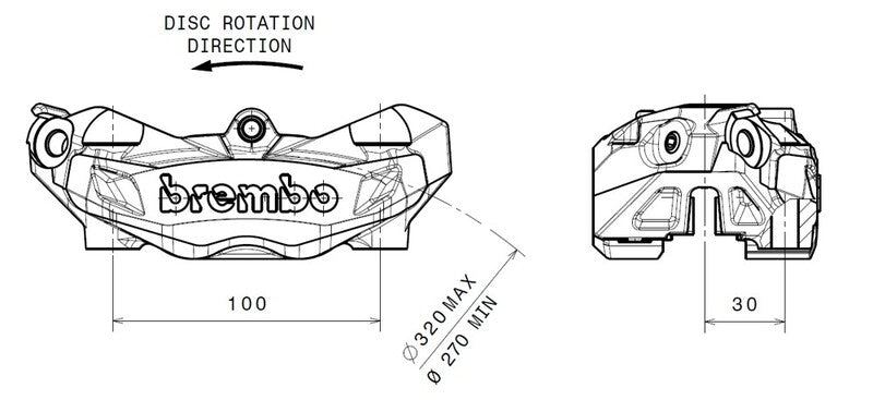 Aprilia Caponord 1200 [BREMBO] - M4 venstre bremsekaliber foran sort Ø32mm