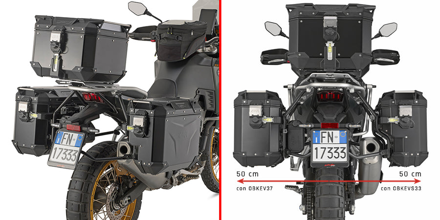 Kove X Pro 800 [GIVI] - sidekasse i stålrør PL ONE-FIT med højre sideforskydning til Trekker Outback