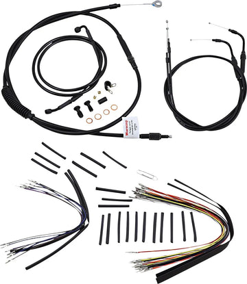harley davidson flst [BURLY BRAND] - Komplet sort vinyl styr kabel/line sæt til Ape Hanger - 0