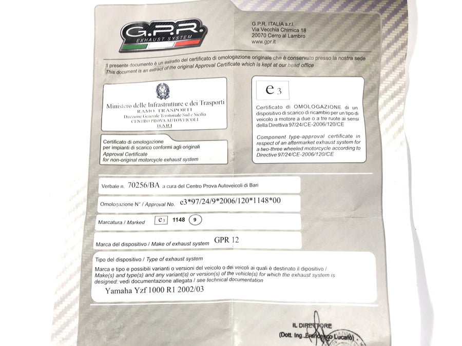 Yamaha YZF R1 RN09 [2003] - Udstødningsdefineret lyddæmper G.P.R.