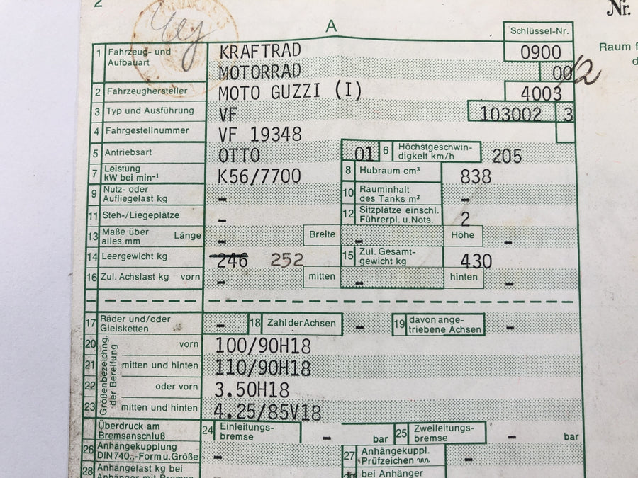 Moto Guzzi 850 Le Mans 3 VF [1986] - Frame med papirer